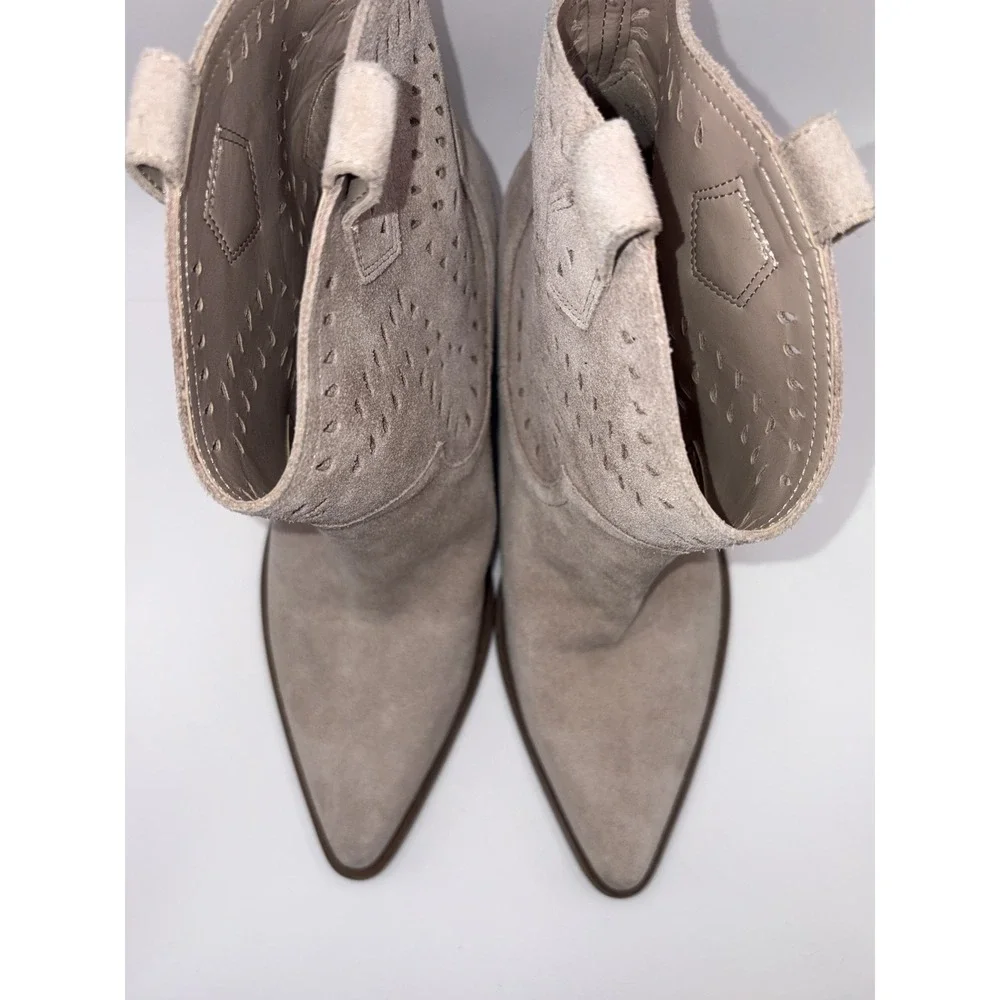 Marc Fisher Womens Taupe Suede Perforated Western Pointed Toe Ankle Boots 8M